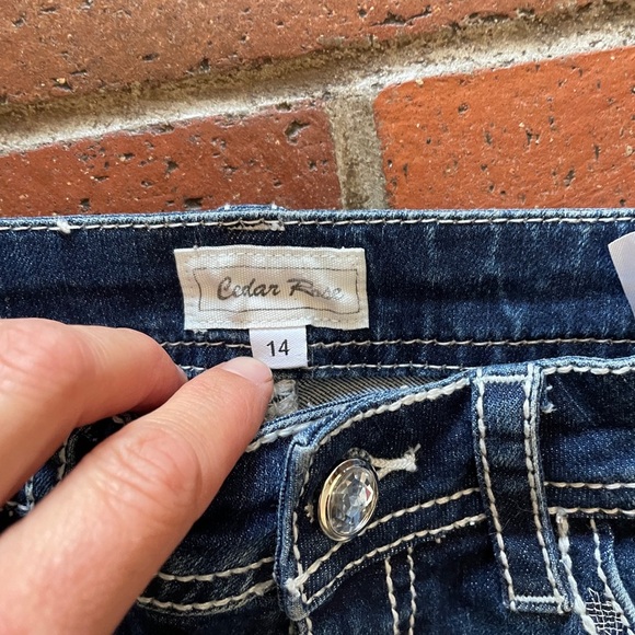 Embroidered Cedar Rose Denim Shorts - Picture 3 of 3